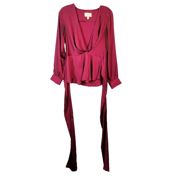 Moulinette Soeurs Velements by Anthropologie Silky Feel Long Waist Tie Blouse 4 - Picture 3 of 16